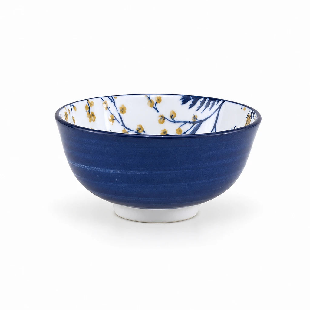 Gupan 6.25-Inch Navy Blue Ceramic Serving Bowl With Patterned Interior