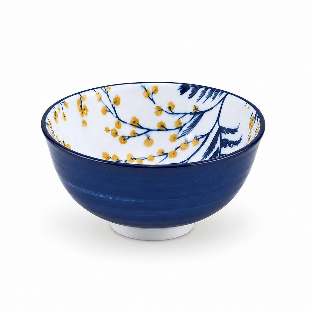 Gupan 6.25-Inch Navy Blue Ceramic Serving Bowl With Patterned Interior