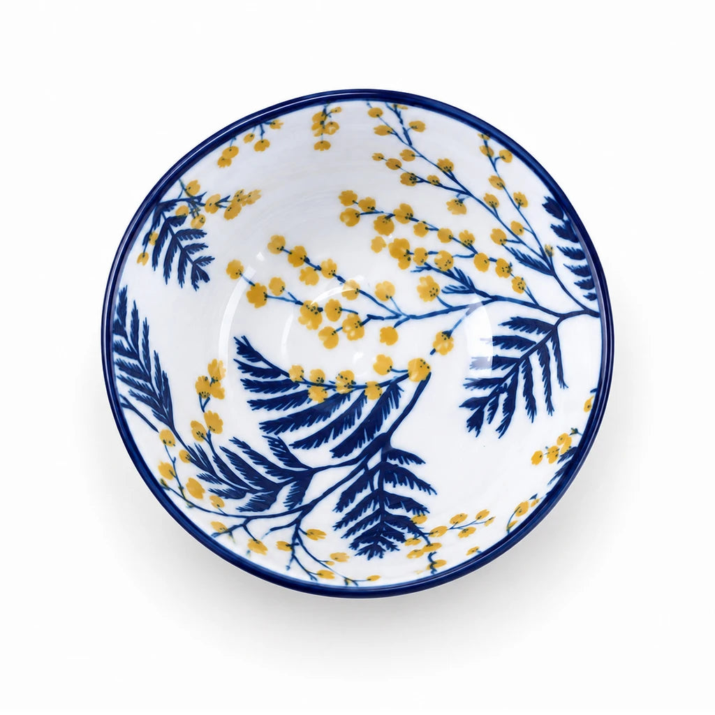 Gupan 6.25-Inch Navy Blue Ceramic Serving Bowl With Patterned Interior