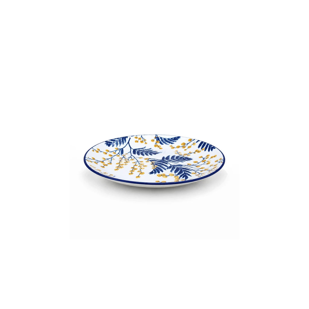 Gupan 7.5-Inch Navy Blue & Yellow Floral Ceramic Flat Plate