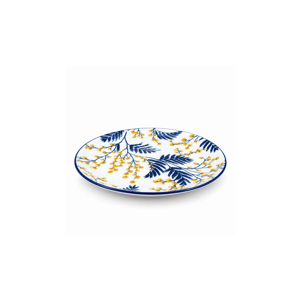Gupan 7.5-Inch Navy Blue & Yellow Floral Ceramic Flat Plate