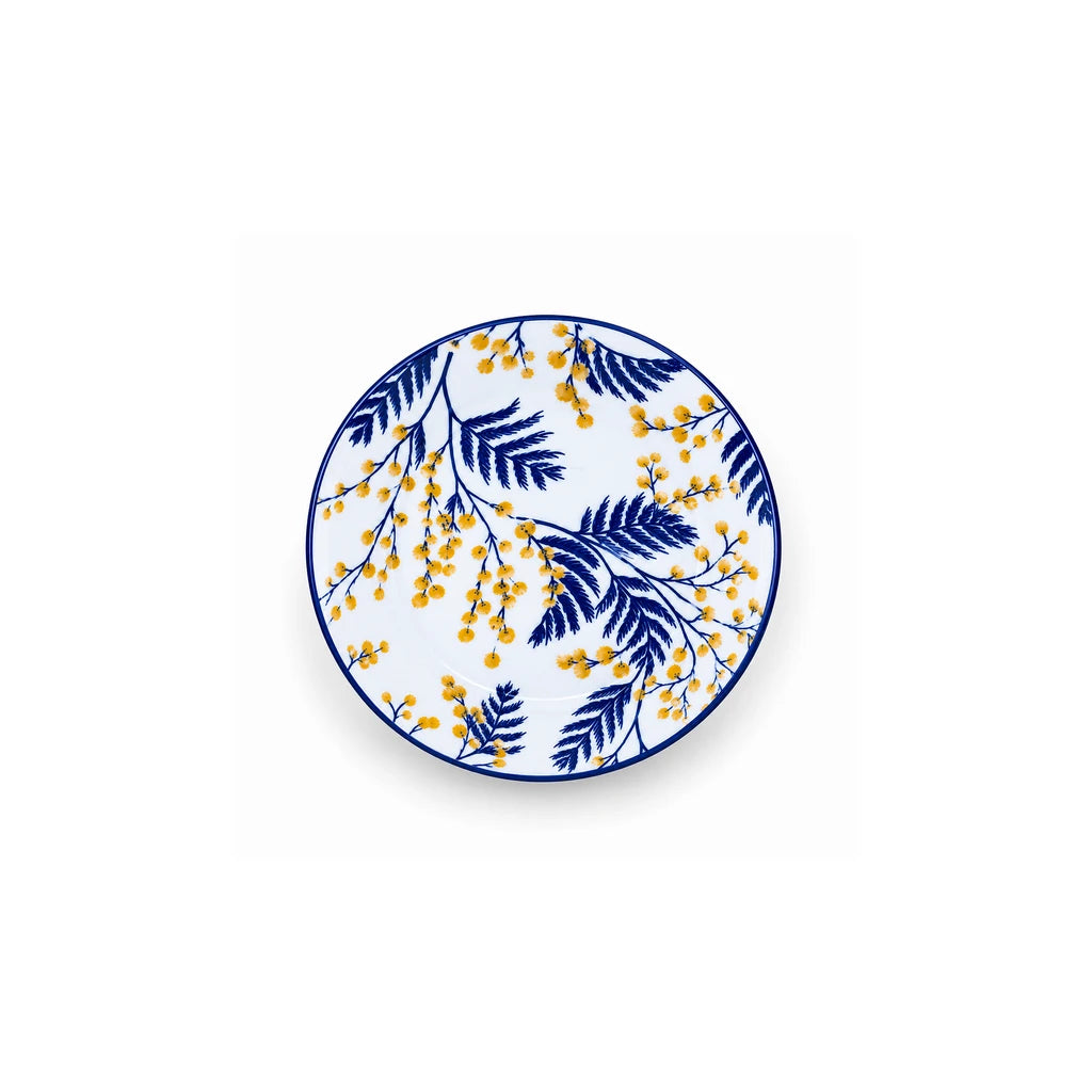 Gupan 7.5-Inch Navy Blue & Yellow Floral Ceramic Flat Plate