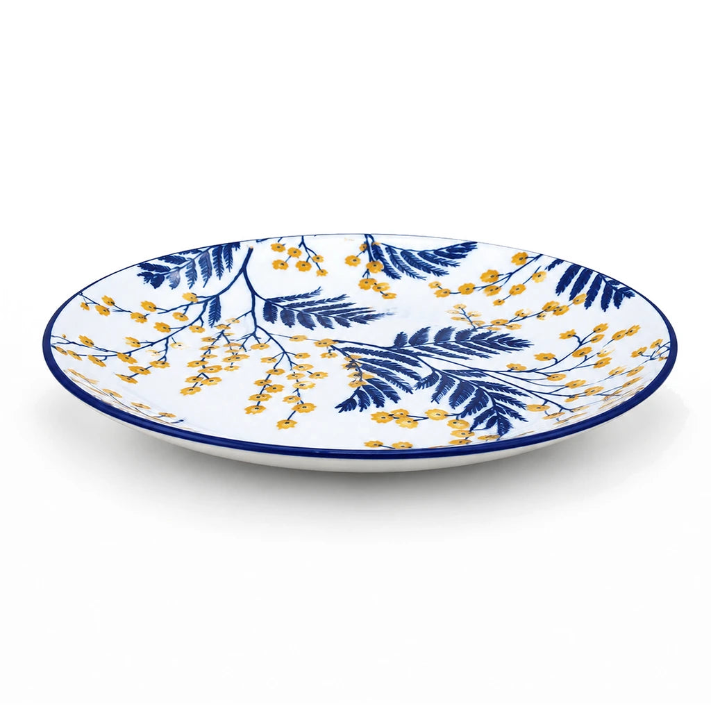 Gupan 10.5-Inch Navy Blue & Yellow Floral Ceramic Dinner Plate