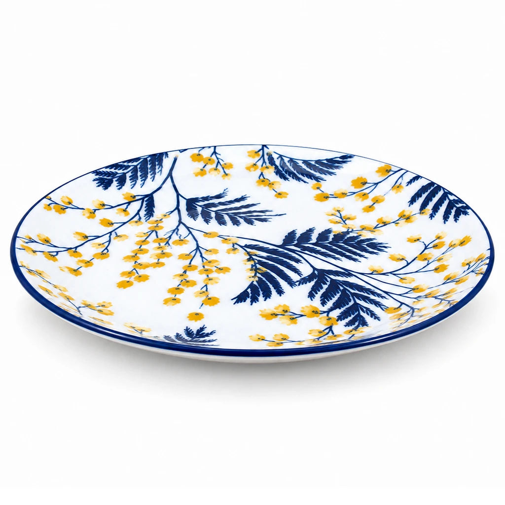 Gupan 10.5-Inch Navy Blue & Yellow Floral Ceramic Dinner Plate
