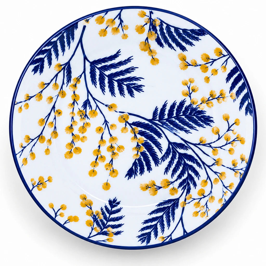 Gupan 10.5-Inch Navy Blue & Yellow Floral Ceramic Dinner Plate