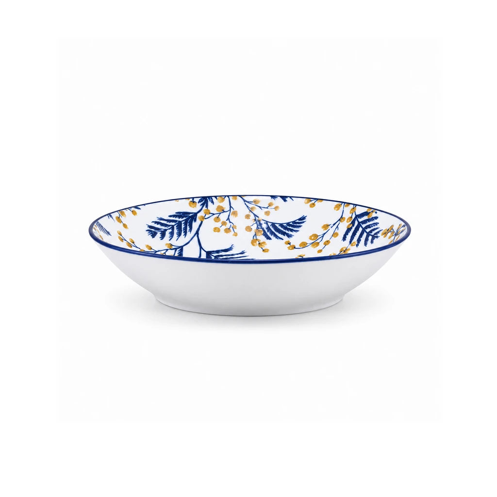 Gupan 8-Inch Navy Blue & Yellow Floral Ceramic Deep Soup Plate