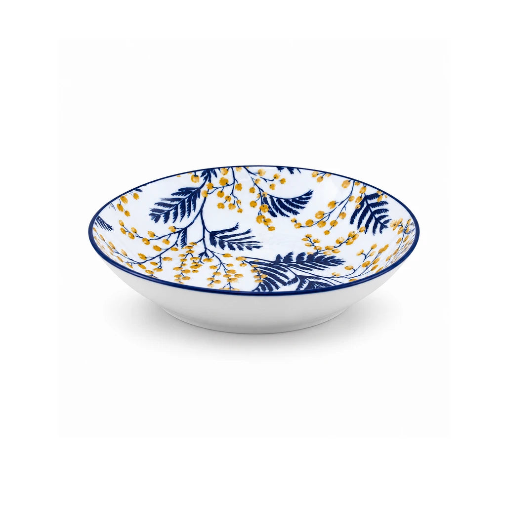 Gupan 8-Inch Navy Blue & Yellow Floral Ceramic Deep Soup Plate