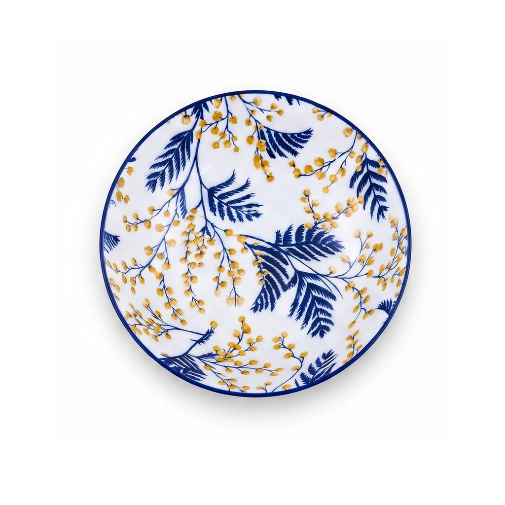 Gupan 8-Inch Navy Blue & Yellow Floral Ceramic Deep Soup Plate