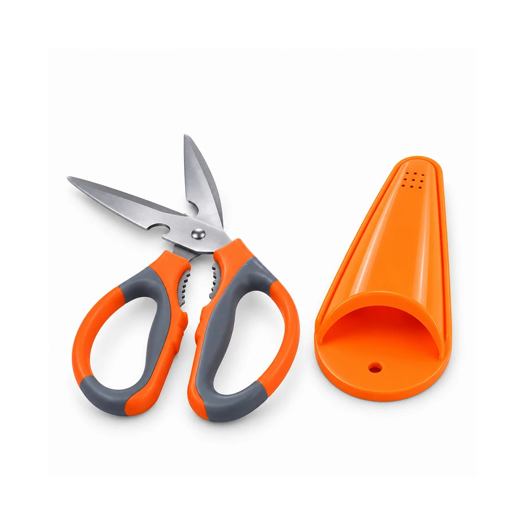 Star Stainless Steel Kitchen Scissors With Orange & Grey Handles and Cap