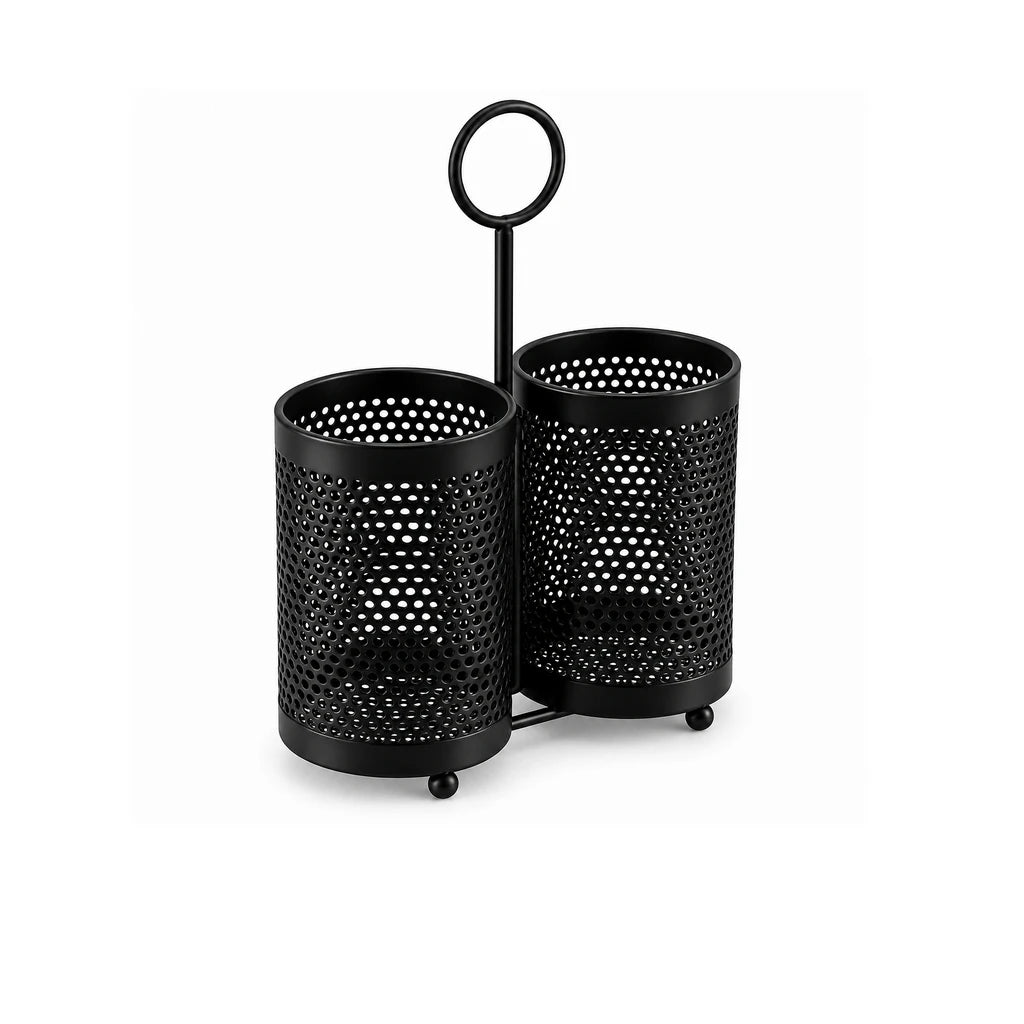 Fancy 2-Compartment Stainless Steel Utensil Holder - Black & Gold