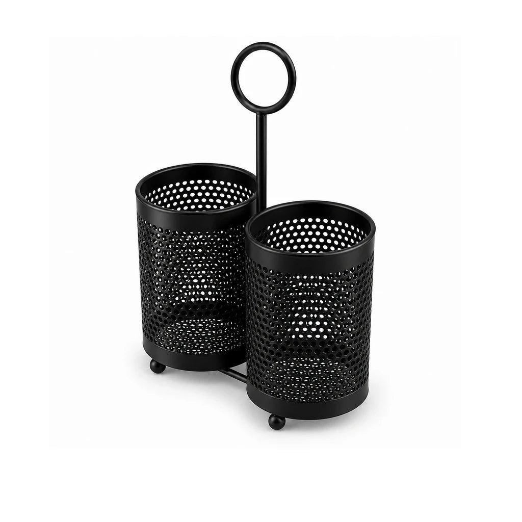 Fancy 2-Compartment Stainless Steel Utensil Holder - Black & Gold
