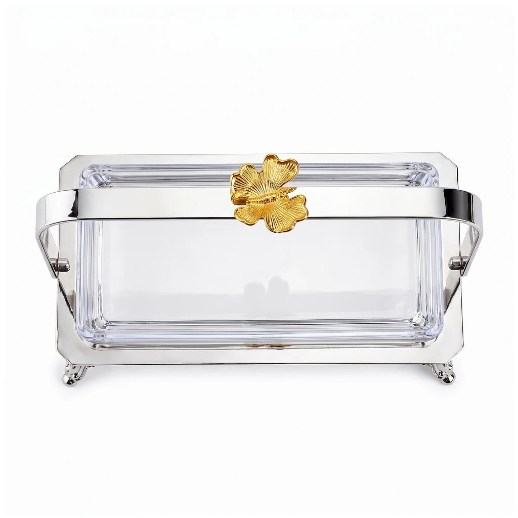 Rectangular Glass Serving Dish with Stainless Steel Platter
