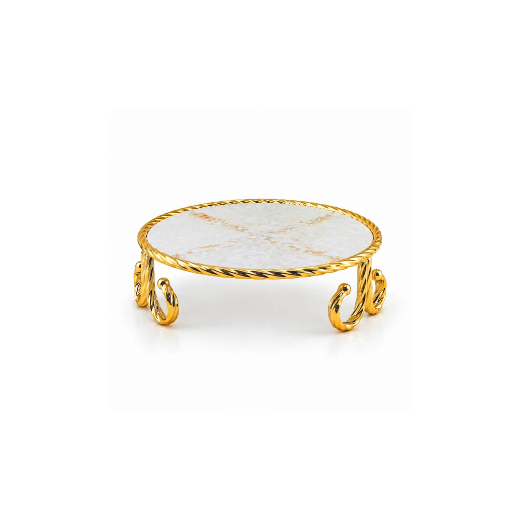 Round Glass Serving Dish with Gold-Coloured Platter