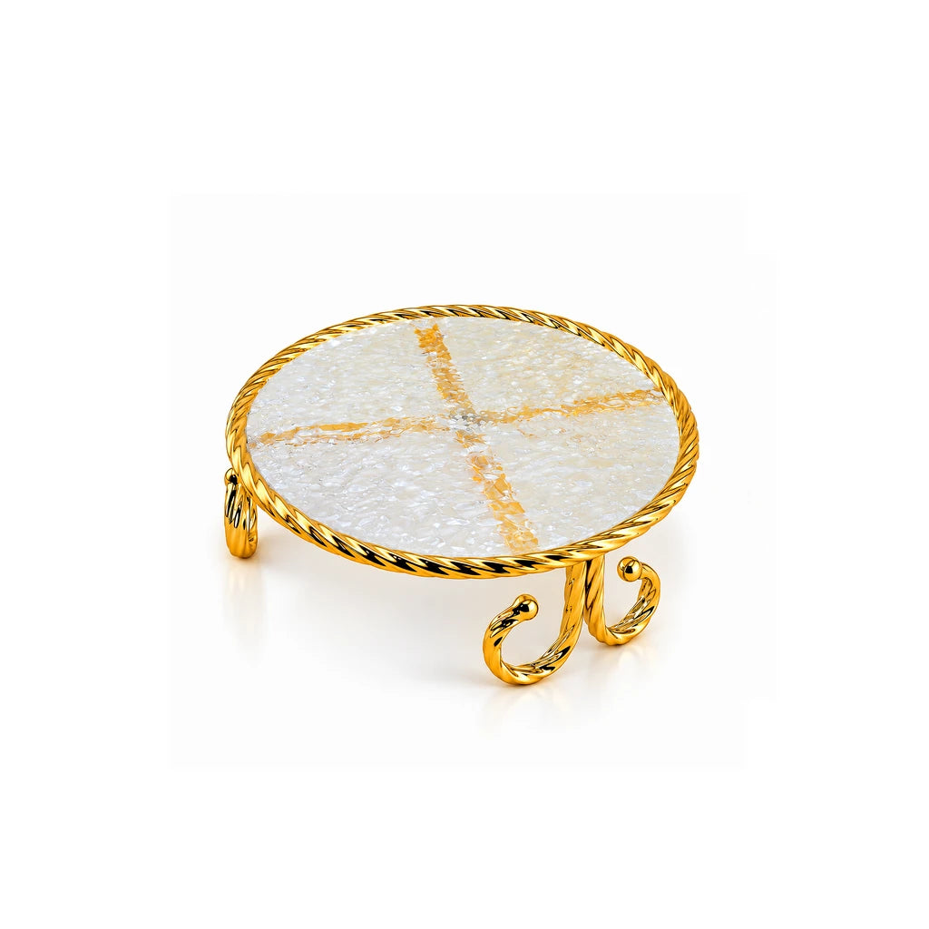 Round Glass Serving Dish with Gold-Coloured Platter