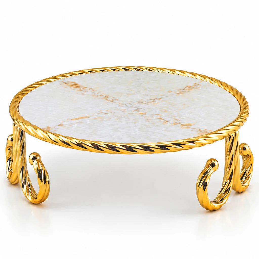 Round Glass Serving Dish with Gold-Coloured Platter