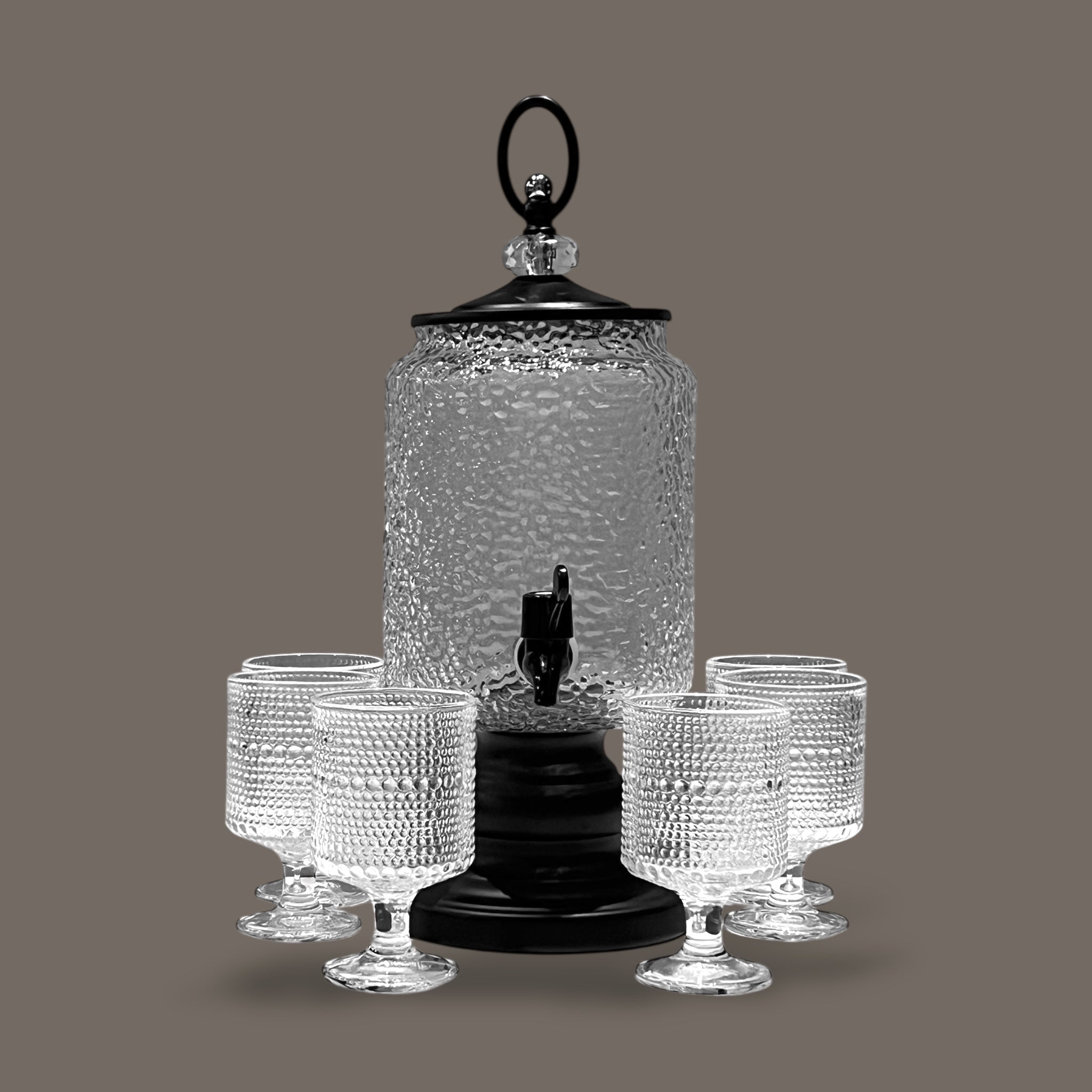 Fancy 4-Liter Glass Beverage Dispenser With Six Glasses