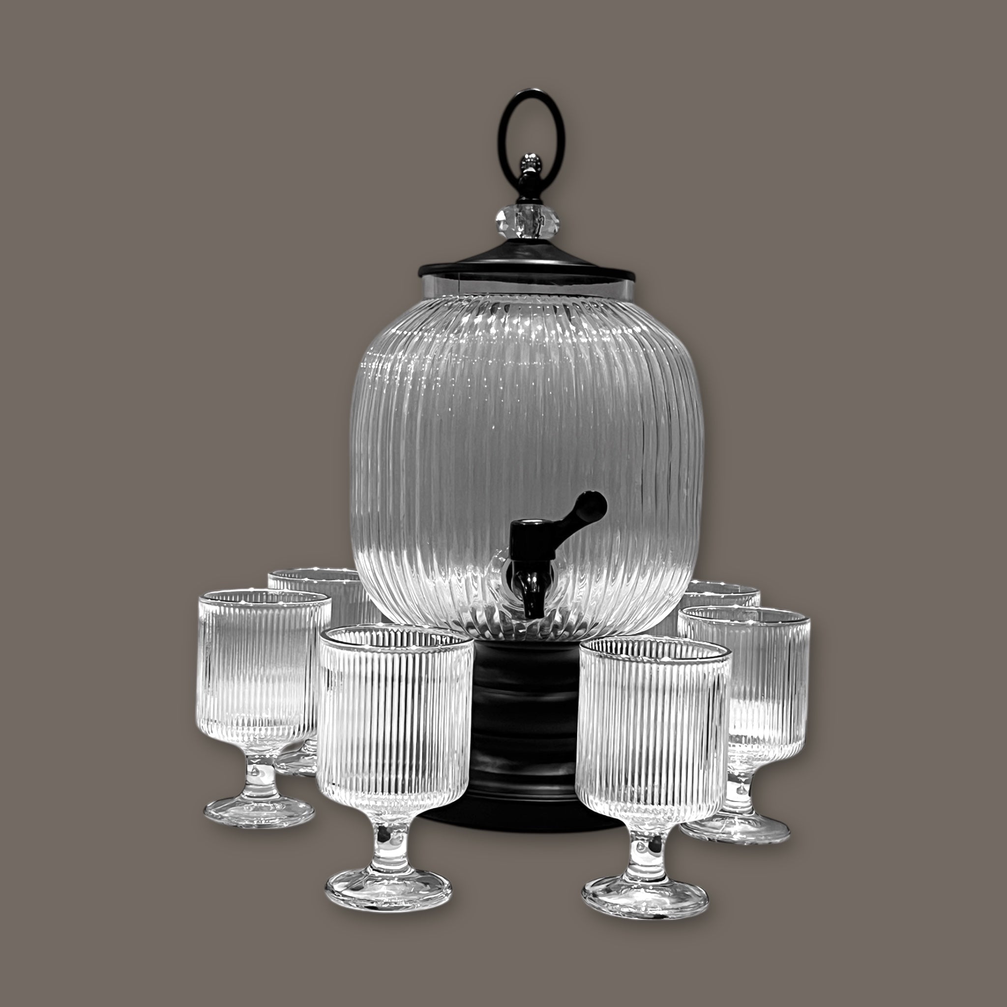 Fancy 5-Liter Glass Beverage Dispenser With Six Glasses