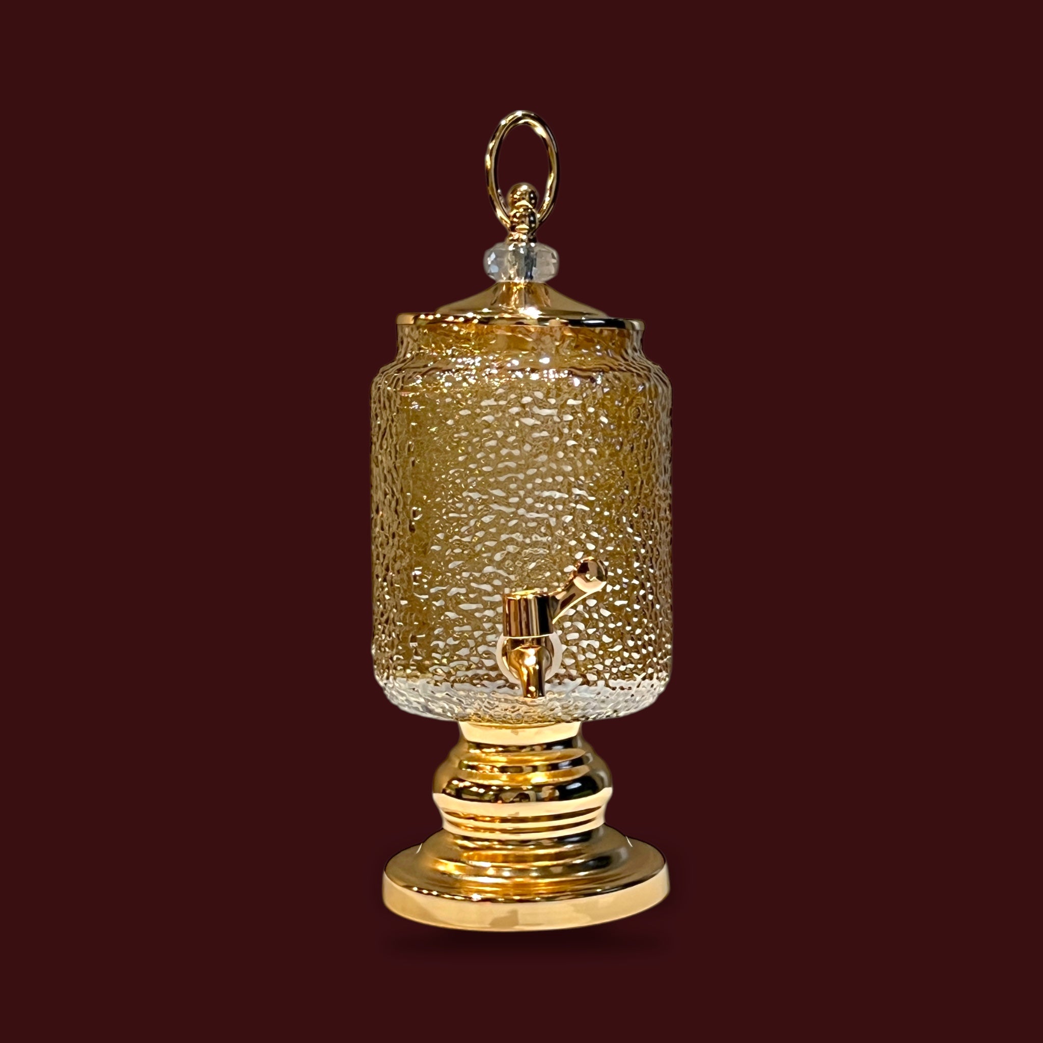 Fancy Golden 4-Liter Glass Beverage Dispenser With Six Glasses