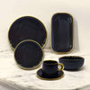 Fancy Porcelain 32-Piece Breakfast Set Black With Golden Line Borders