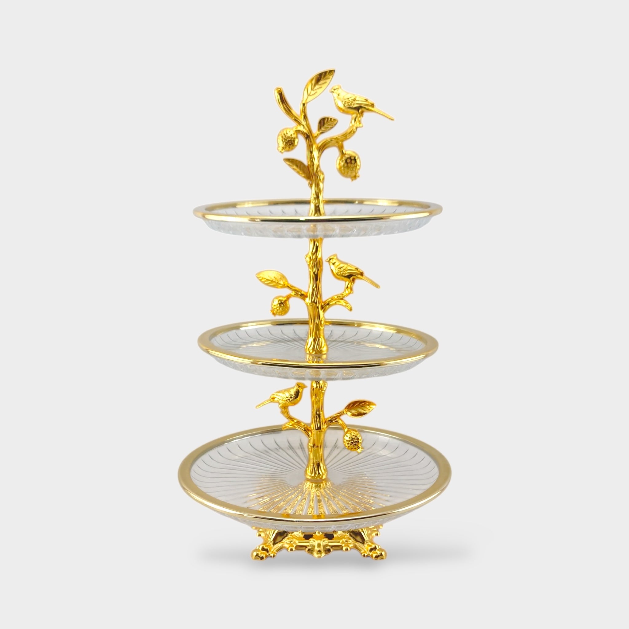 3-Tier Round Fancy Glass Platter Golden