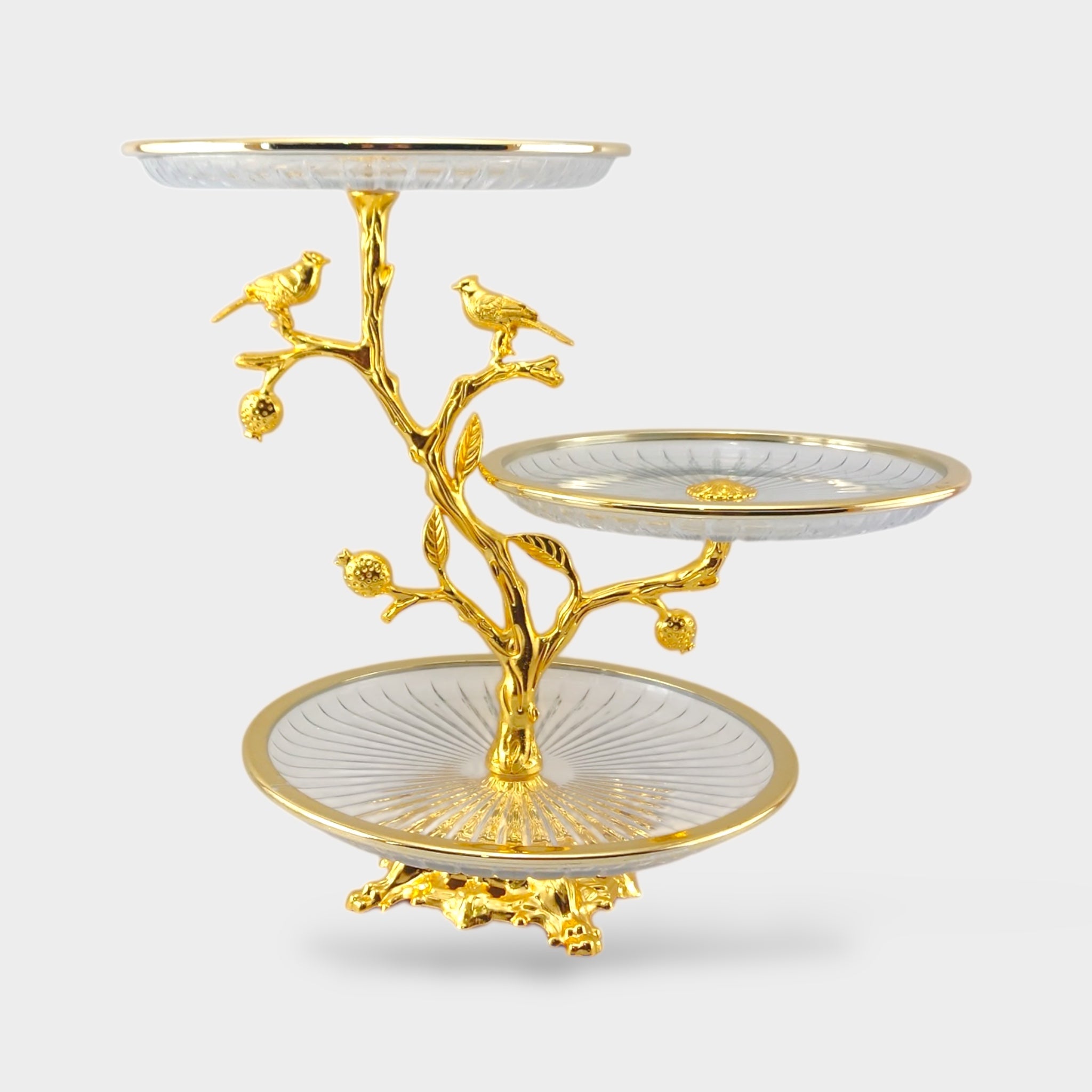 3-Tier Round Fancy Glass Platter Golden