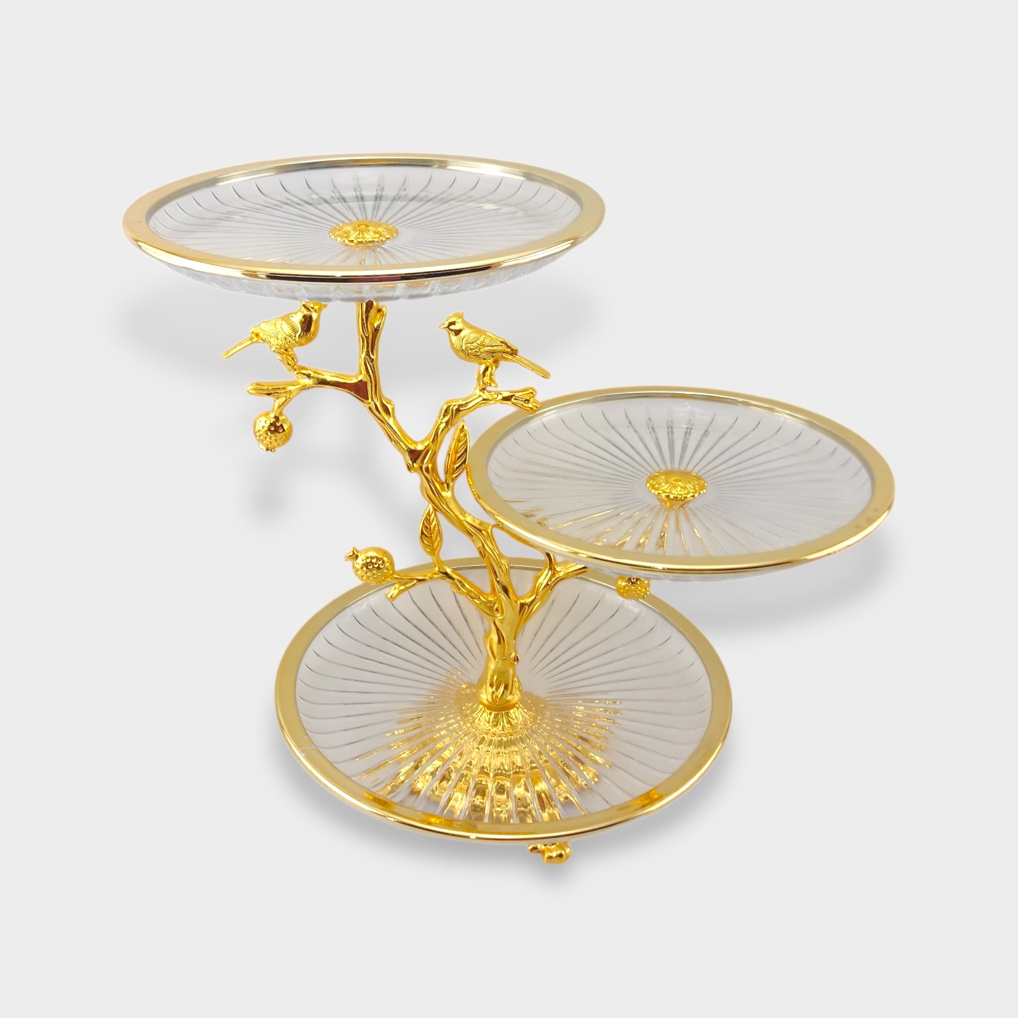 3-Tier Round Fancy Glass Platter Golden