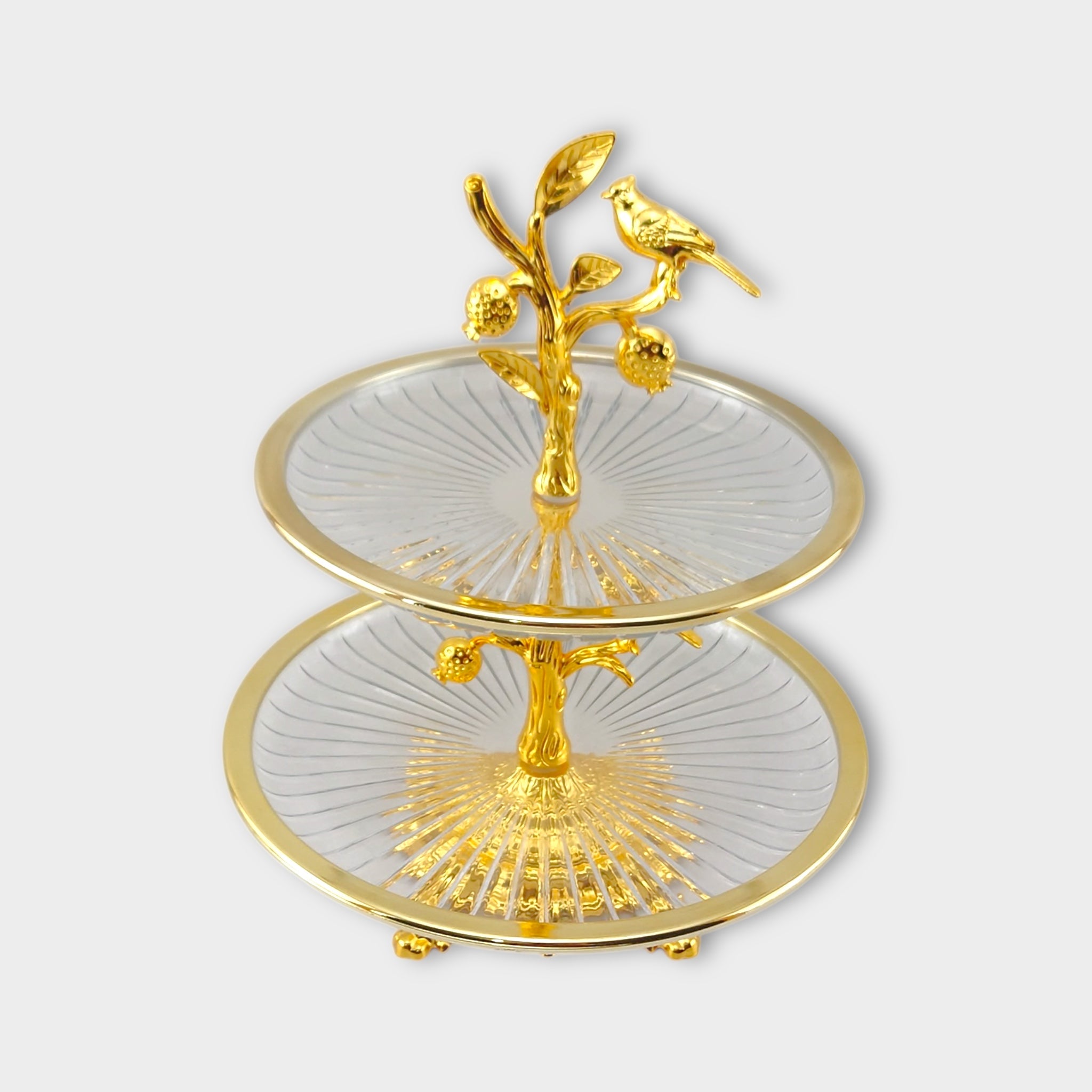 2-Tier Fancy Glass Round Platter Golden