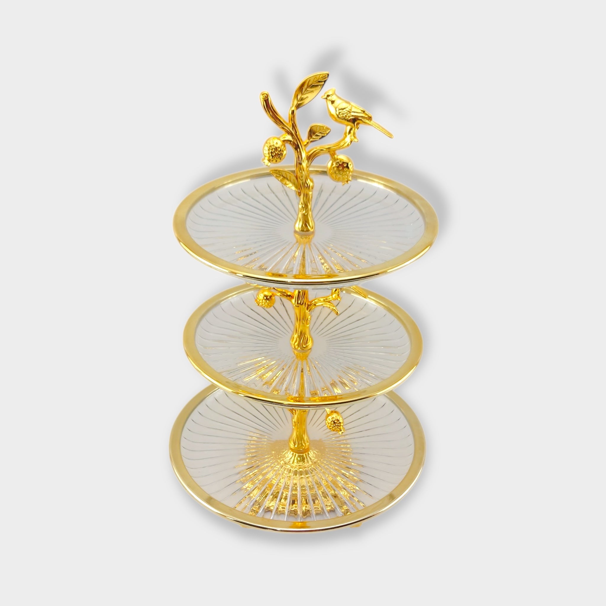 3-Tier Round Fancy Glass Platter Golden