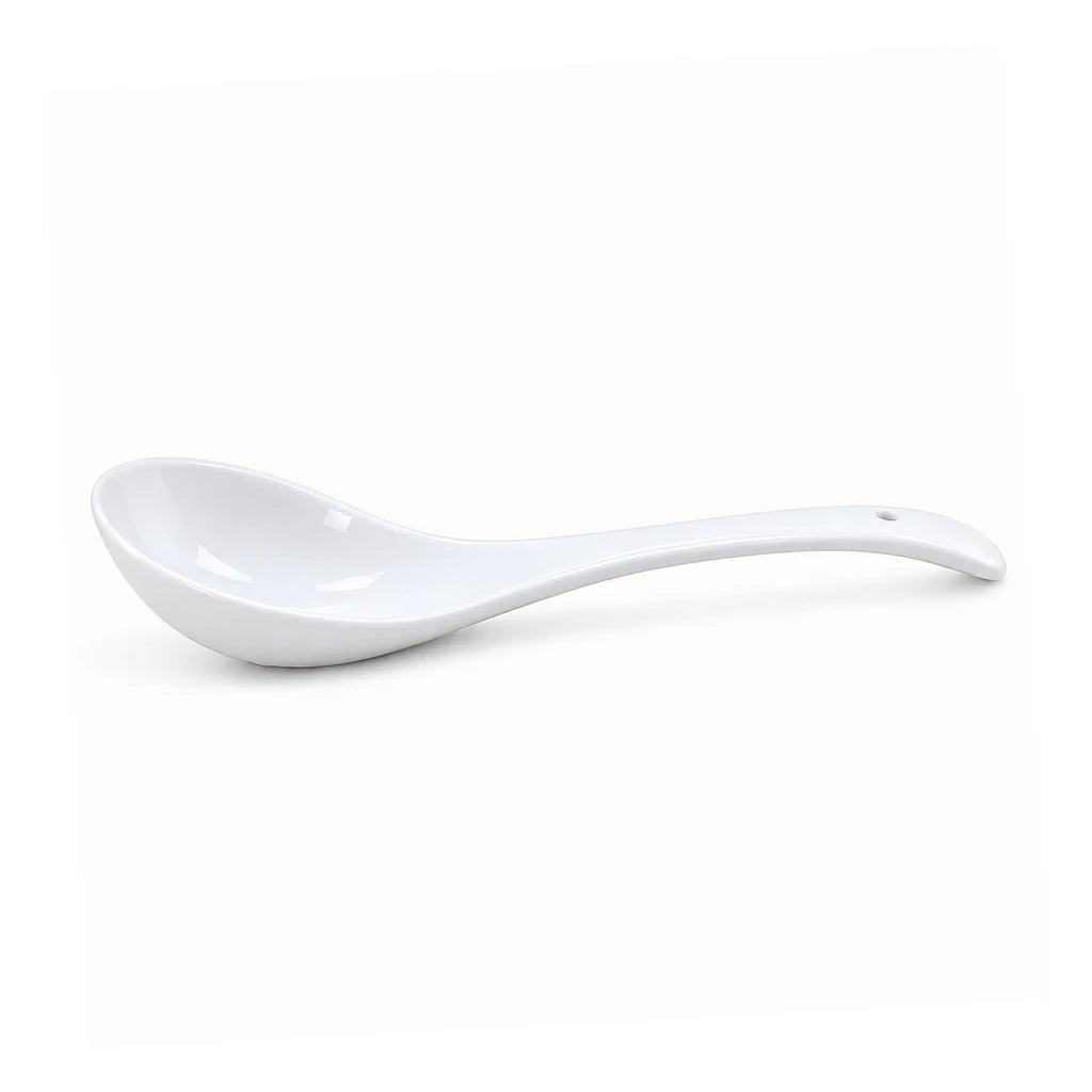 Forte B.K 10-Inch White Ceramic Serving Spoon With Hanging Hole