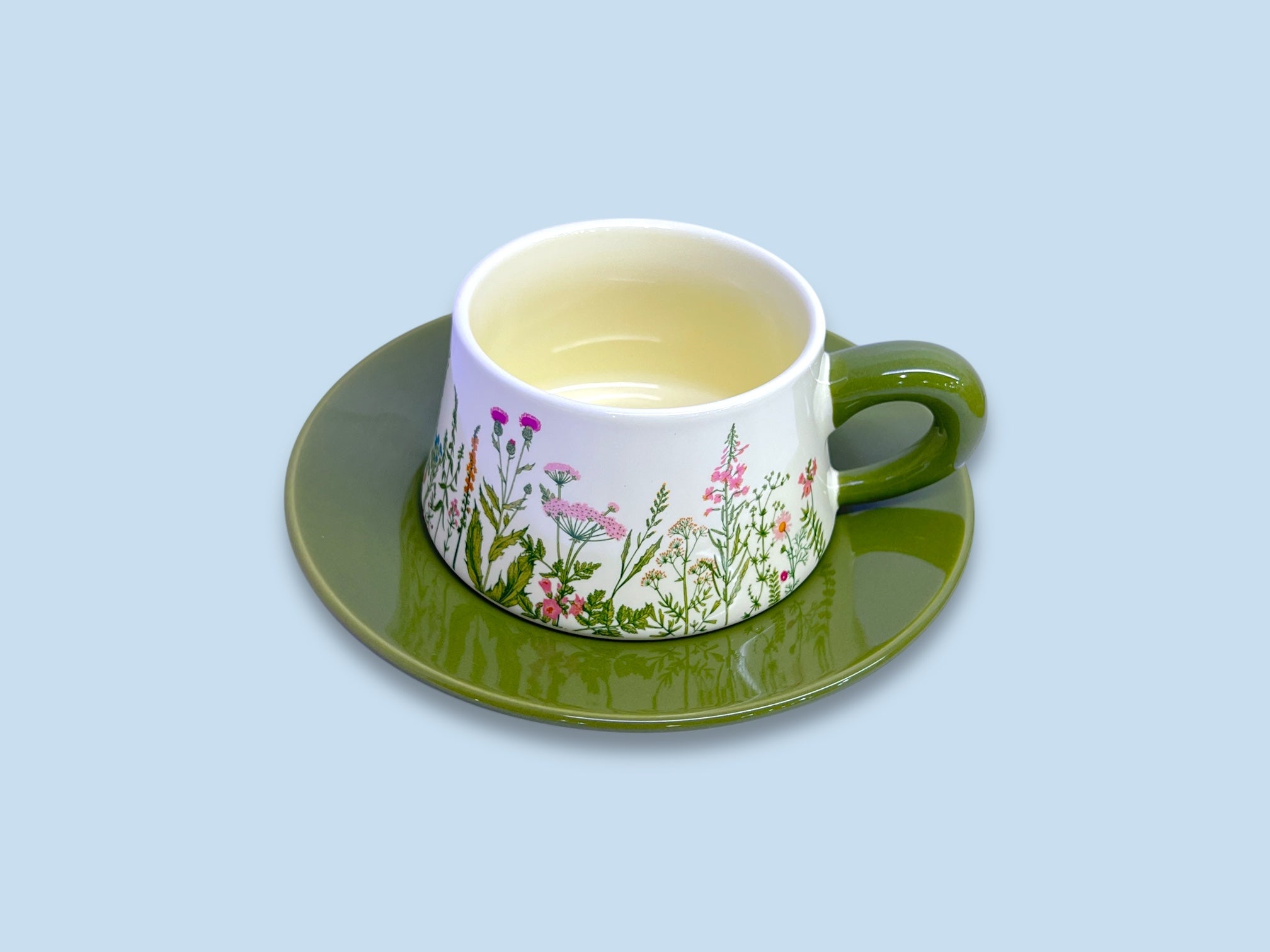 Single Ceramic Green Cup & Saucer With Gift Box