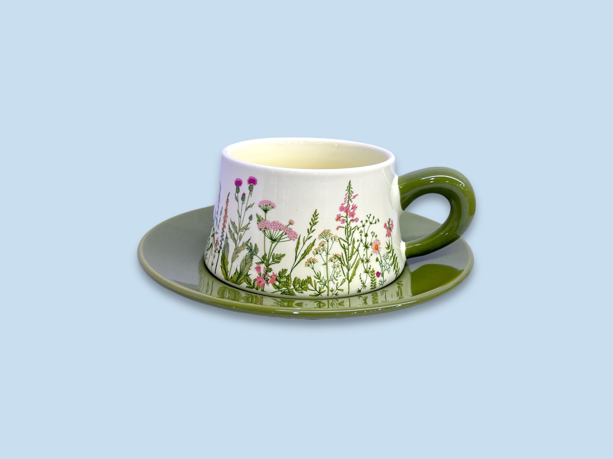 Single Ceramic Green Cup & Saucer With Gift Box