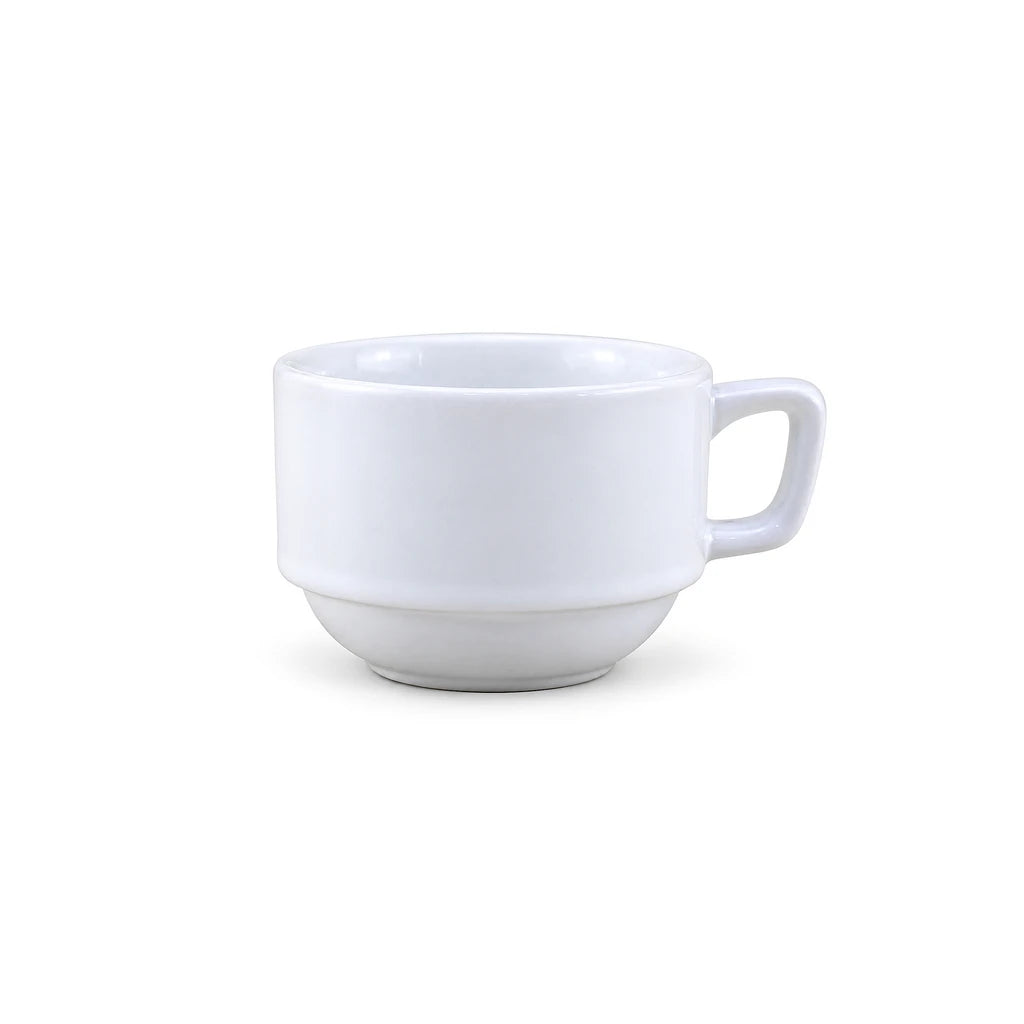 Forte B.K Angular-Handle White Ceramic Tea Cup, 250 ml