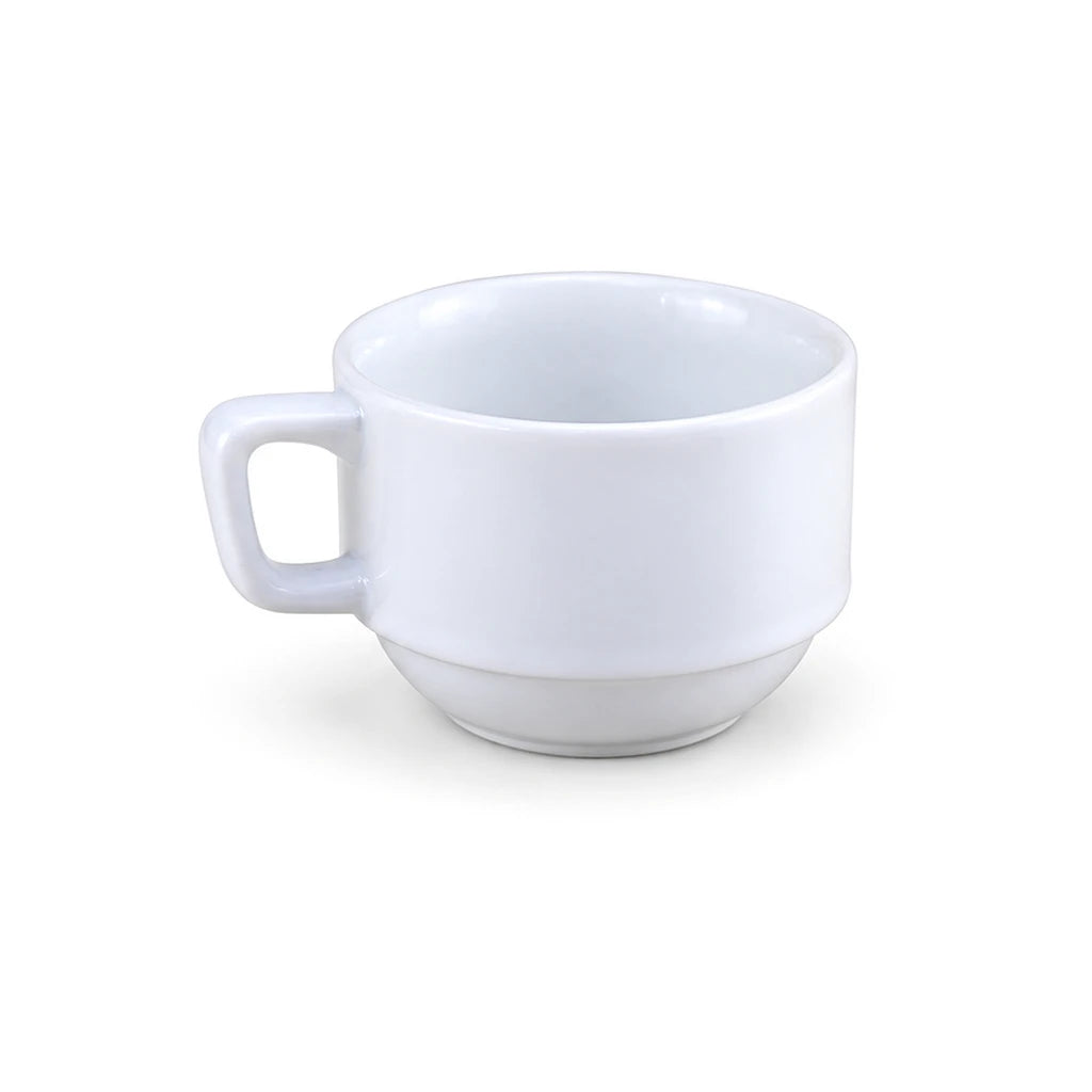 Forte B.K Angular-Handle White Ceramic Tea Cup, 250 ml