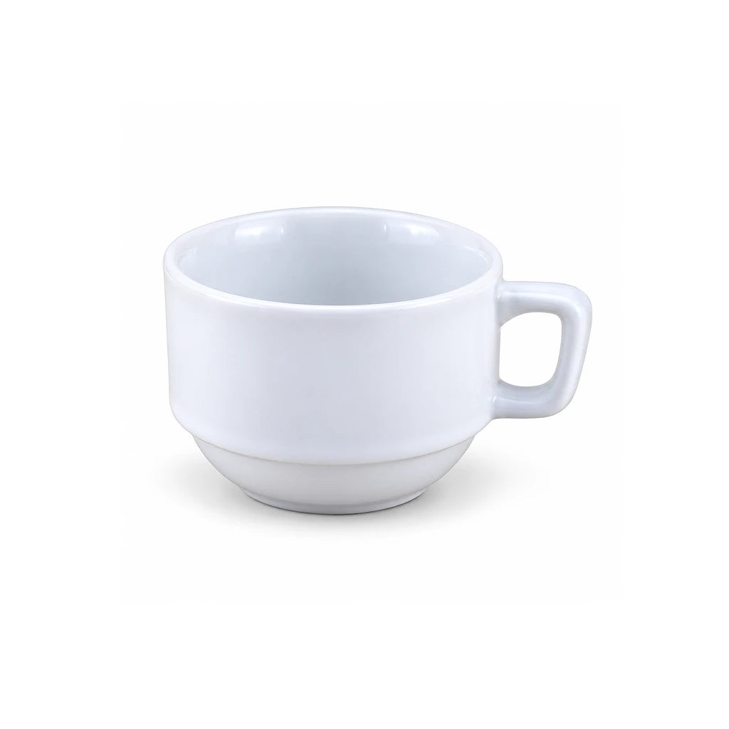 Forte B.K Angular-Handle White Ceramic Tea Cup, 250 ml