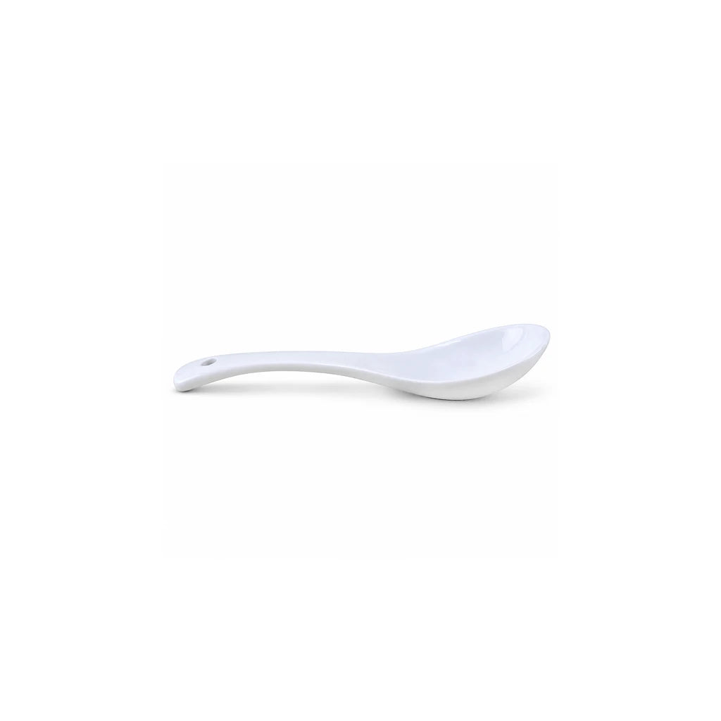 Forte B.K Curved-Handle White Ceramic Soup Spoon, 5.5 Inch