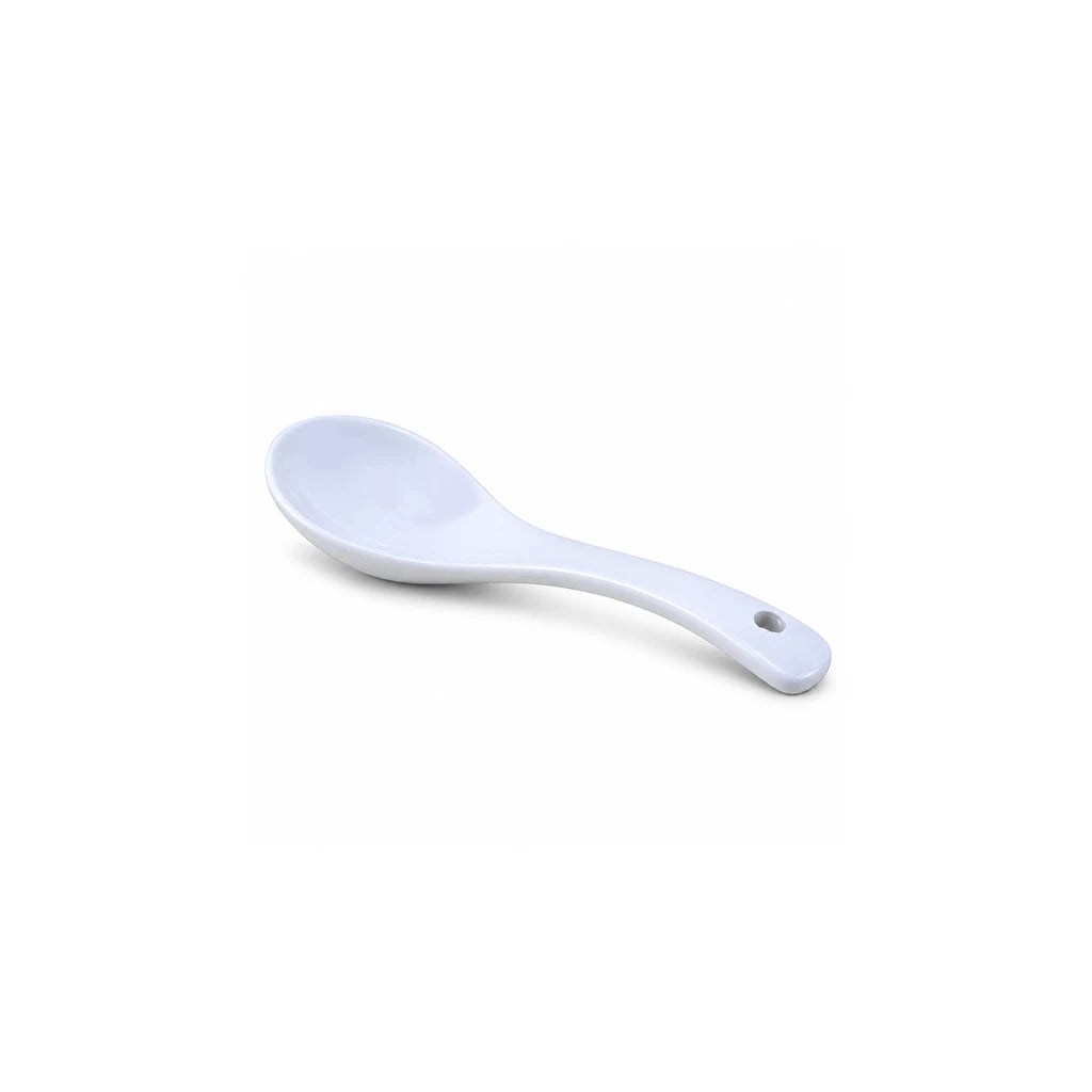 Forte B.K Curved-Handle White Ceramic Soup Spoon, 5.5 Inch