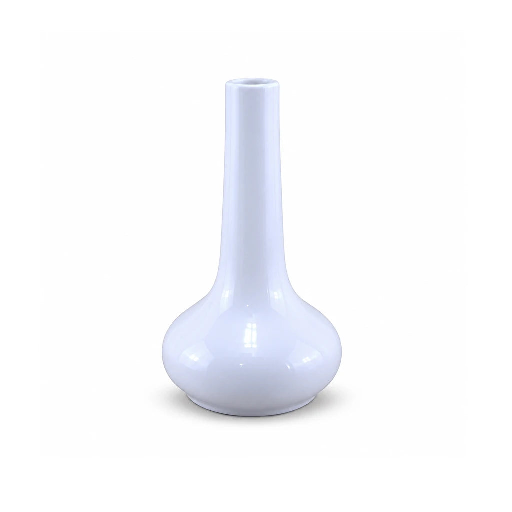 Forte B.K Classic Long-Neck White Ceramic Vase, 6 Inch