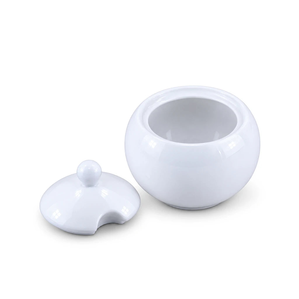 Forte B.K Round White Ceramic Sugar Pot with Lid, 450 ml