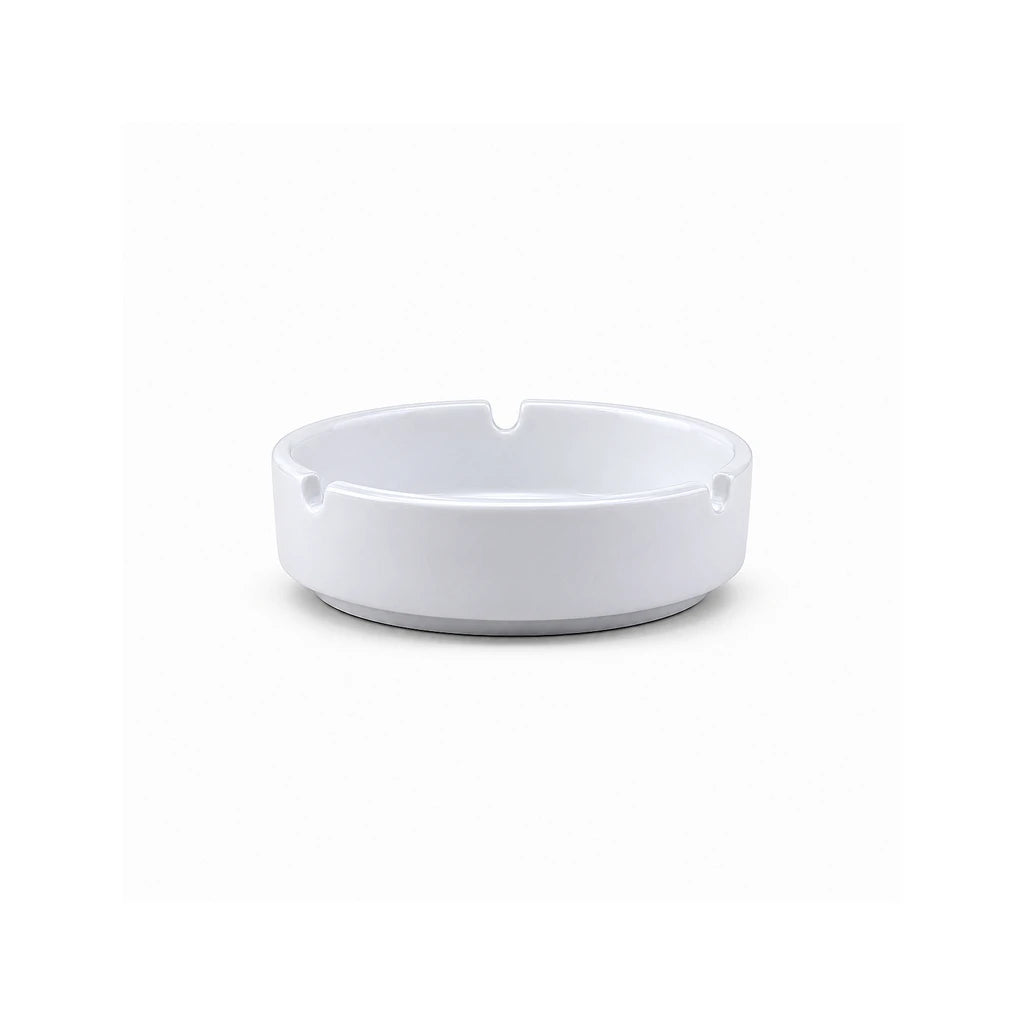 Forte B.K Classic Three-Notch White Ceramic Ashtray, 5 Inch