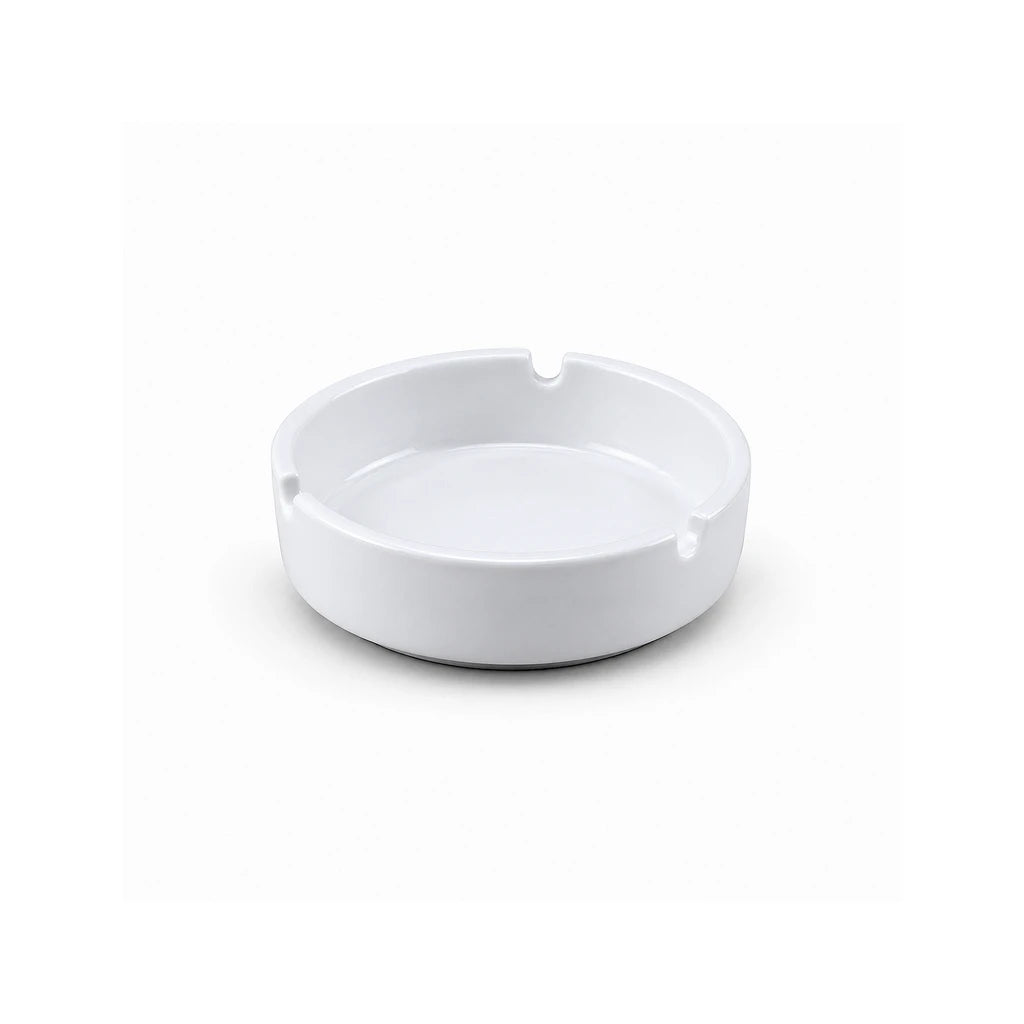 Forte B.K Classic Three-Notch White Ceramic Ashtray, 5 Inch
