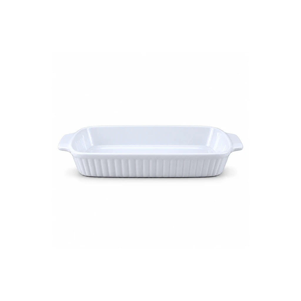 Forte B.K Derma Ribbed White Ceramic Baking Dish, 30 cm