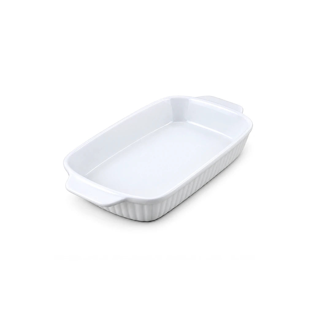 Forte B.K Derma Ribbed White Ceramic Baking Dish, 30 cm