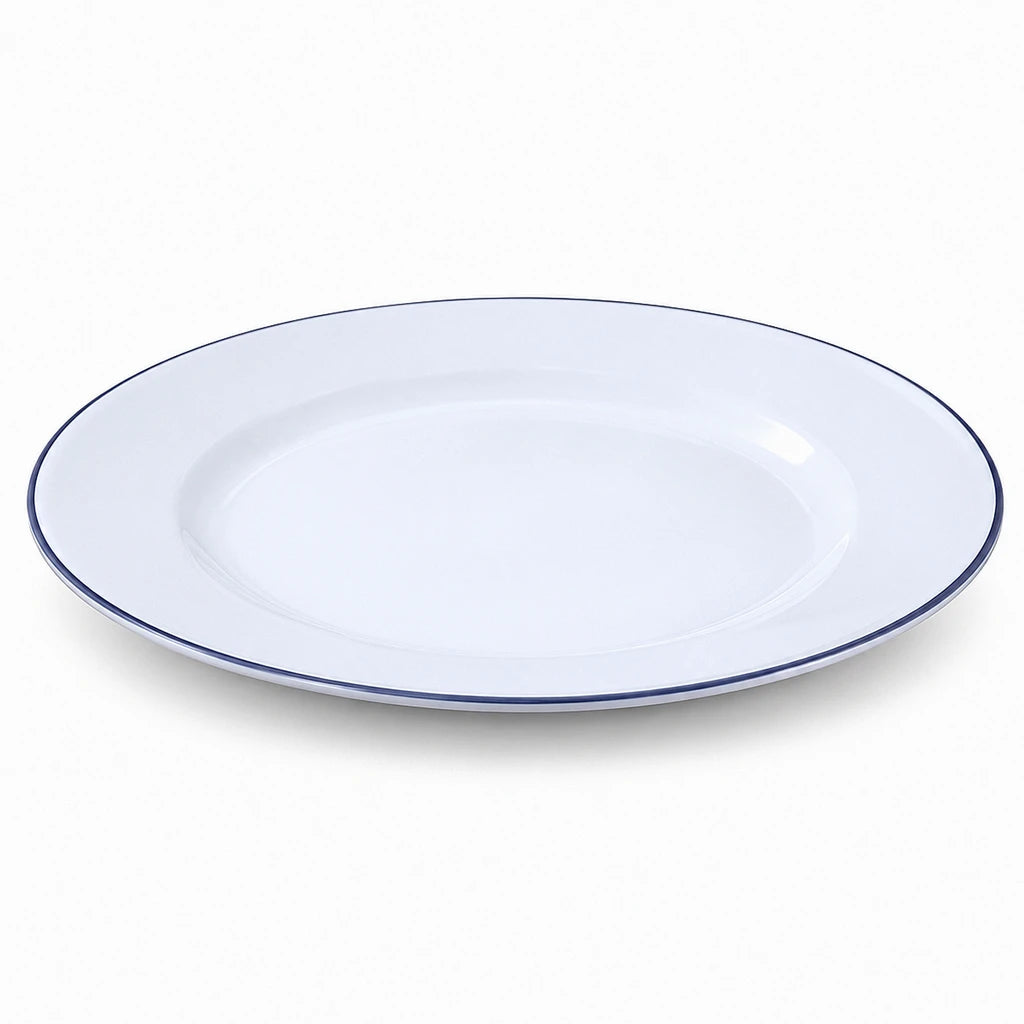 B/C Grey-Line White Ceramic Flat Plate, 7 & 10 Inch