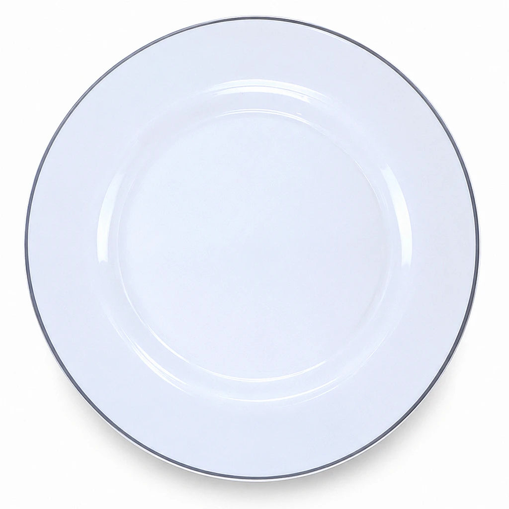 B/C Grey-Line White Ceramic Flat Plate, 7 & 10 Inch