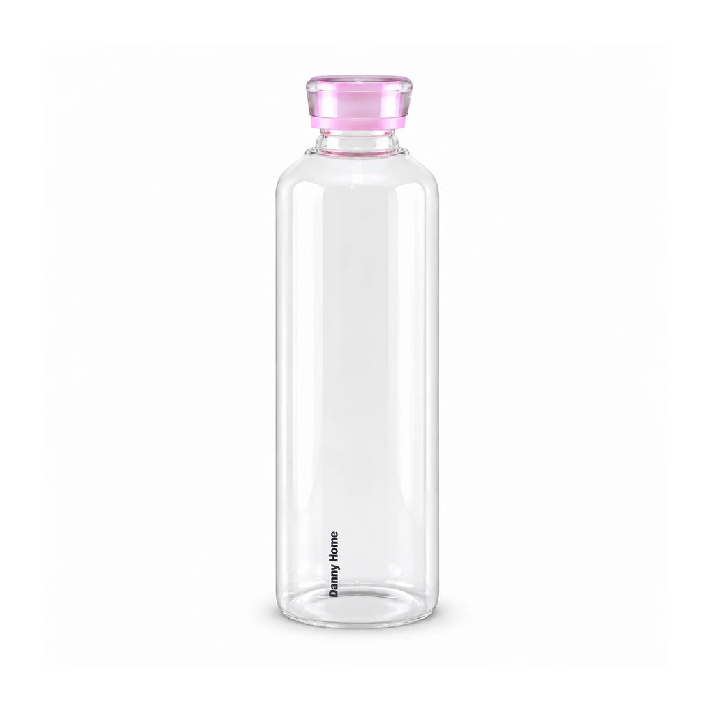 Danny Home Clear Glass Water Bottle with Coloured Cap, 1 L