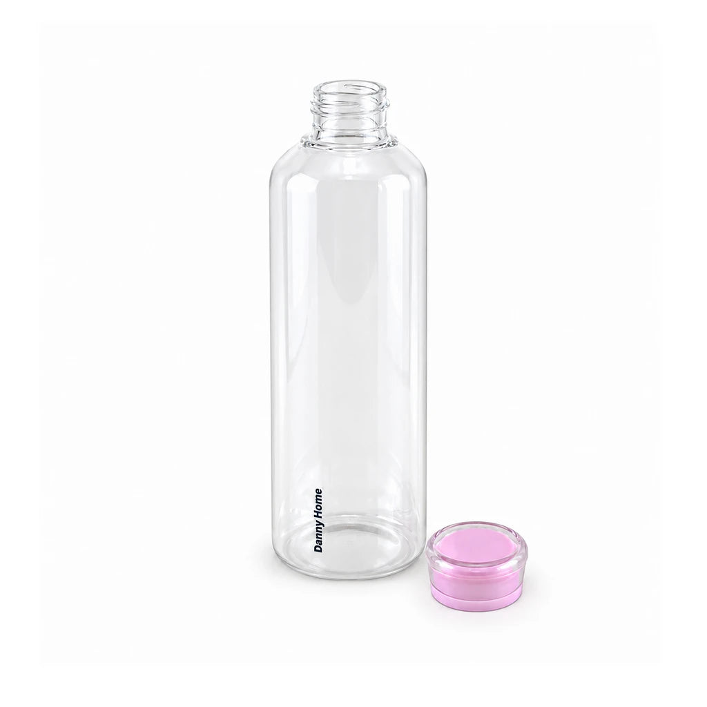 Danny Home Clear Glass Water Bottle with Coloured Cap, 1 L