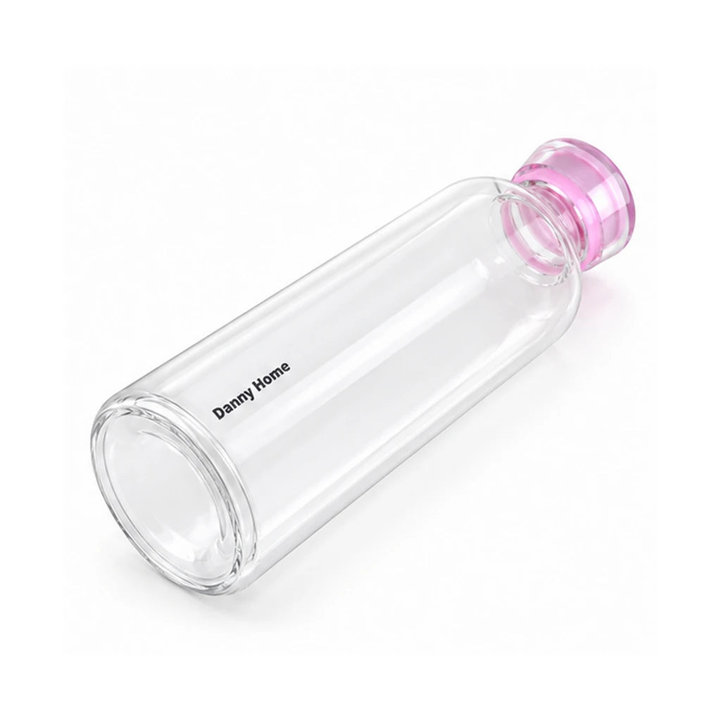 Danny Home Clear Glass Water Bottle with Coloured Cap, 1 L