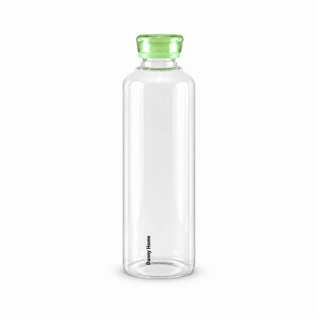 Danny Home Clear Glass Water Bottle with Coloured Cap, 1 L