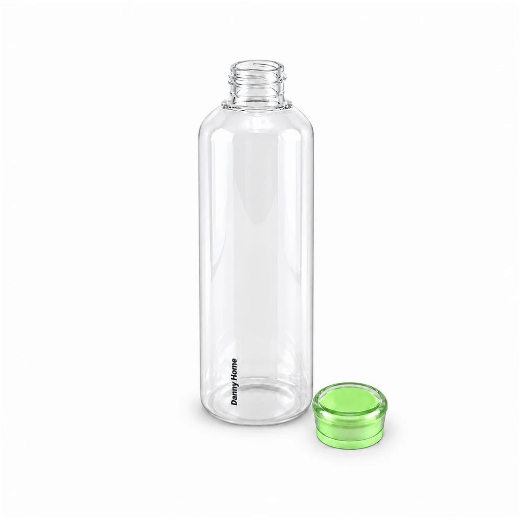 Danny Home Clear Glass Water Bottle with Coloured Cap, 1 L