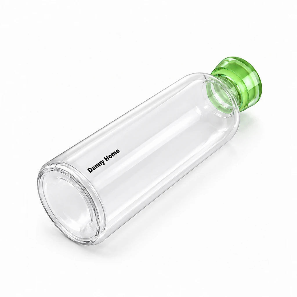 Danny Home Clear Glass Water Bottle with Coloured Cap, 1 L